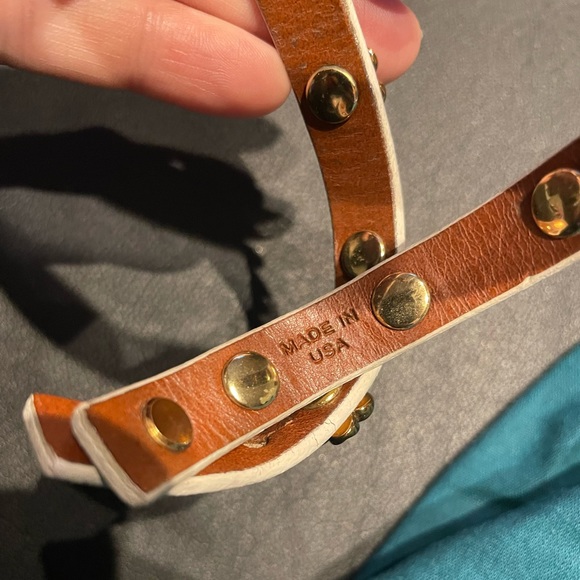 Double Banded Layer Wrap Leather Logo Stud Bracelet Gold Grommet Rivet Hardware - Picture 5 of 12